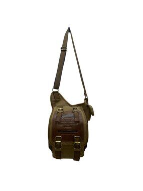 Kaukko Unisex Brown Canvas & Leather Adjustable Crossbody Strap Messenger Bag